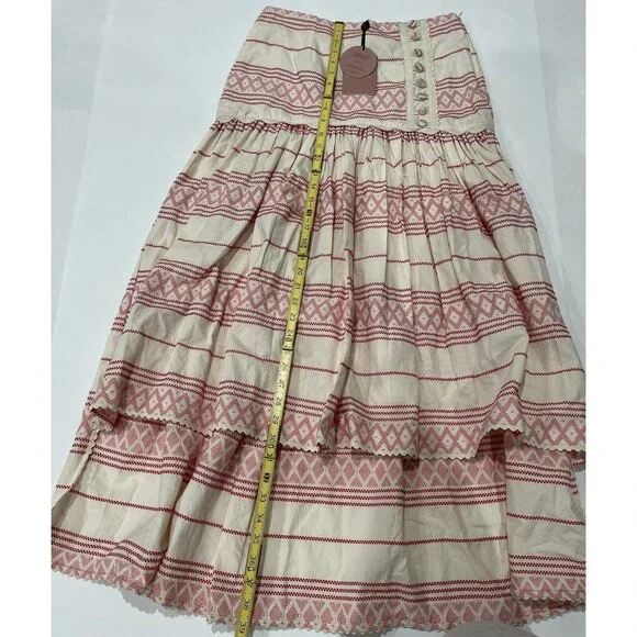 Anthropologie Raissa Skirt Boho High Low Ivory Preppy Vacay Retro Medium NWT - Picture 14 of 15